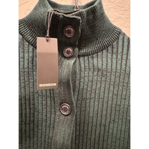 Monrow Button Front Mock Neck Cardigan Coastal Grandma, Green, Large - Picture 2 of 6